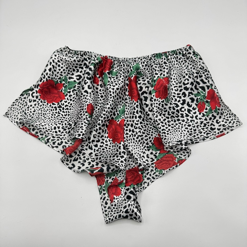 Fredericks of Hollywood Animal Rose Print Satin Sleep Tap Short Size M Retro